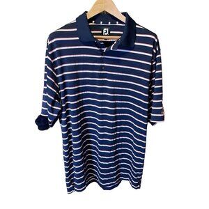 Foot Joy Mens Navy White Orange Striped Golf Shirt Sz XL